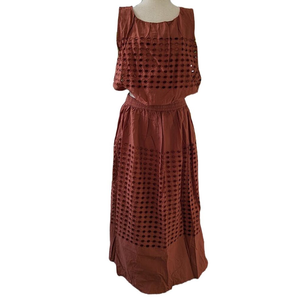 Sleeveless Eyelet Skirt Set in Terracotta - Picture 2 of 14